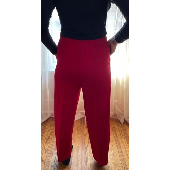 ST. John Marie Gray Dress Pants Women's 10 Red Pleated Pockets Straight Leg Knit - Picture 5 of 7